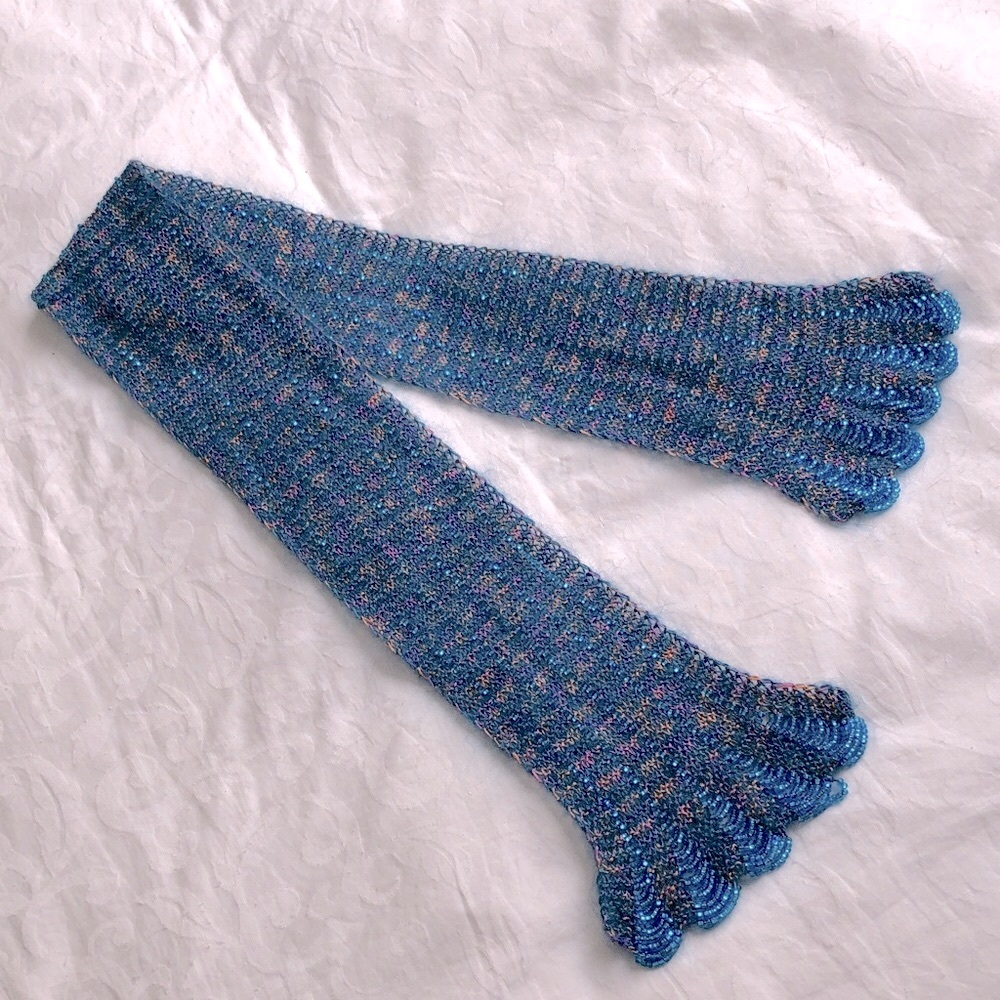 Hand Knit Beaded Scarf Turquoise Art to Wear Handmade Luxury